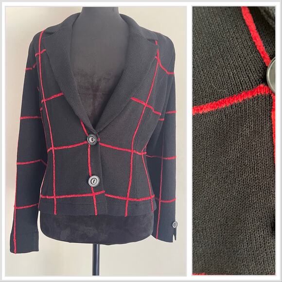 J.S.S knit ware jacket blazet Sm black / red strip wool blend button up classic - Picture 1 of 13
